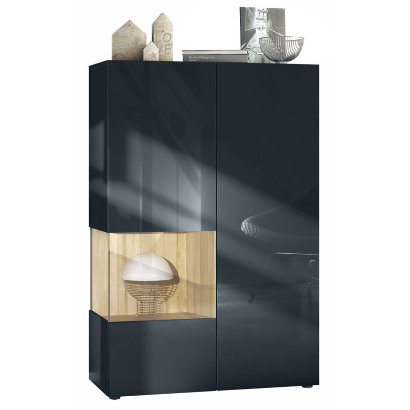 Alhassane 91.5 cm W Display Cabinet, Black/Natural Oak