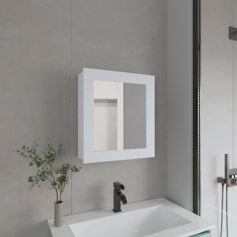 Pharmacie H 20,5 po, avec 2 tablettes, 1 porte et 1 miroir, blanc, Blanc