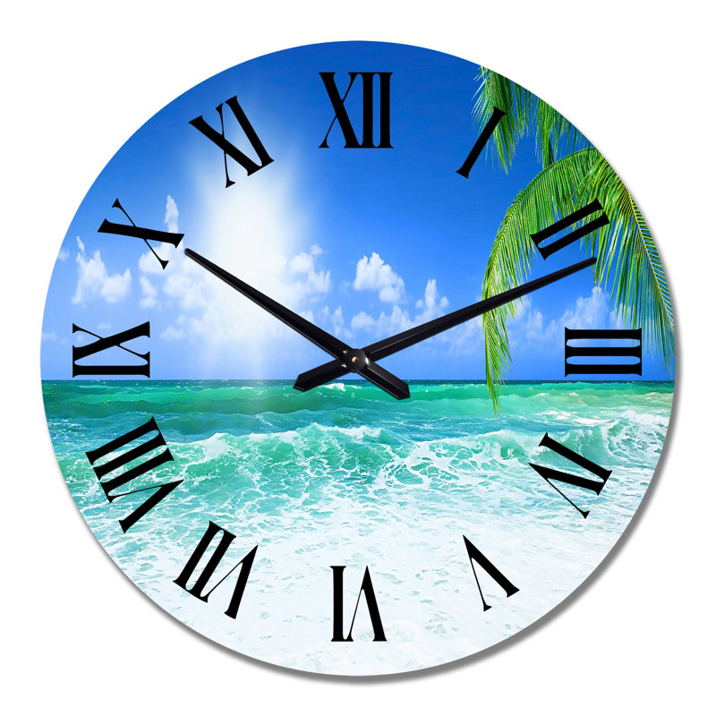 Belle plage avec soleil éclatant - horloge murale nautique et côtière, Surdimensionné