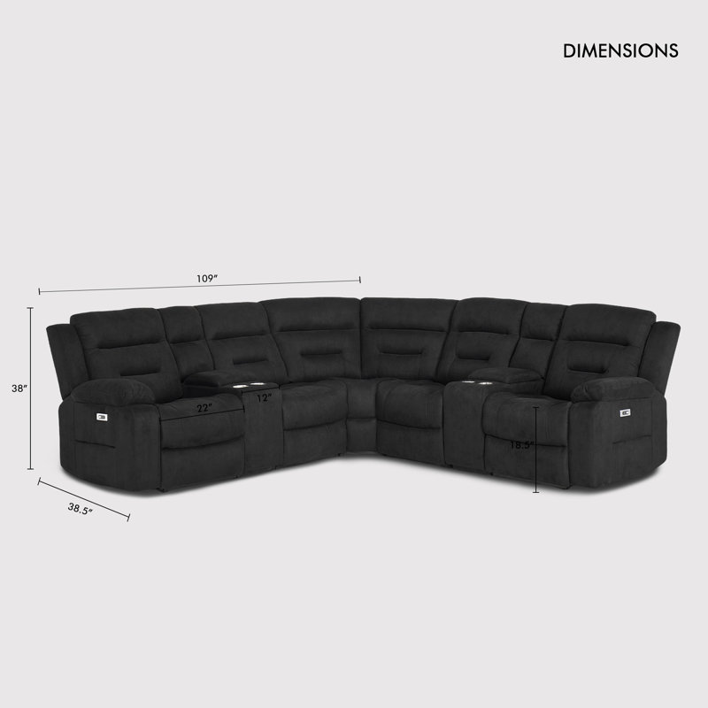 7 pièces, 2 fauteuils inclinables modulaires inclinables avec rangement et porte-gobelet intégré Port USB, Suède noir