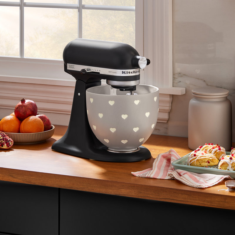 KitchenAid 5-Quart Titanium-Reinforced Ceramic Bowl for Tilt-Head Stand Mixers in Gray Hearts