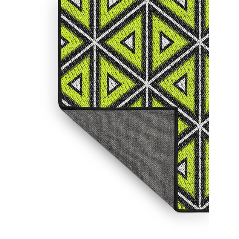Laine tissée à la machine à motifs géométriques en laine et polyester vert/noir Tapis décoratif, Rectangle 5 pi x 7 pi