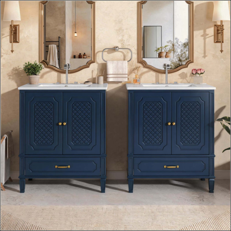 Ensemble de meuble-lavabo avec lavabo double, 2 armoires avec porte et 2 tiroirs