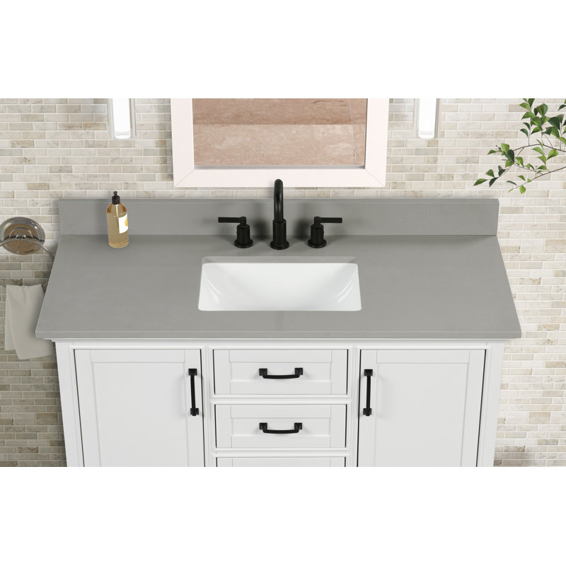 49" Earth Gray Quartz Vanity Top With White Single Sink And Backsplash