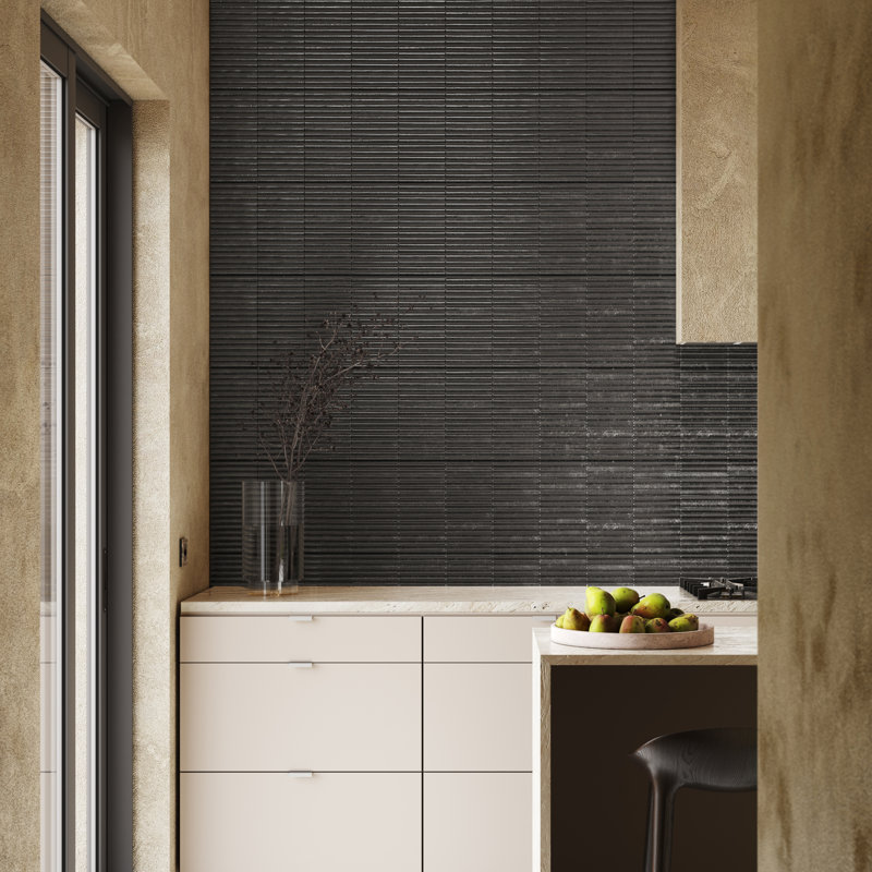 Curve Fluted 6X12 3D Glossy Ceramic Tile, Black