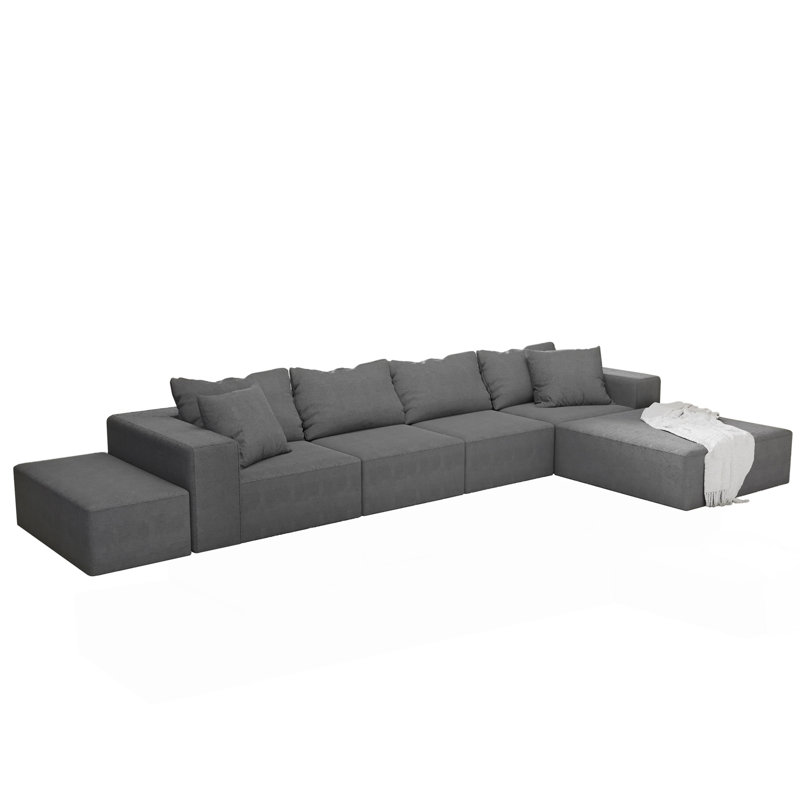 Ensemble de canapé modulaire rembourré moderne, canapé modulaire en forme de L de 132 po avec 6 oreillers, Gris