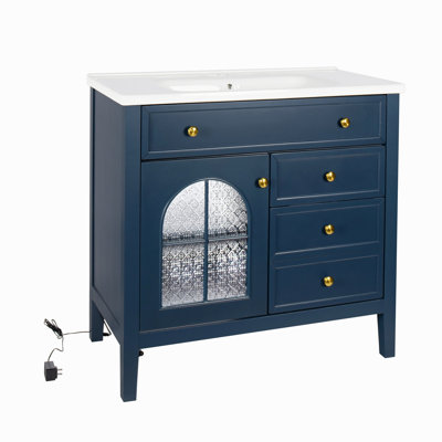 Armoire de salle de bain 35,6 ", seulement armoire, bleu