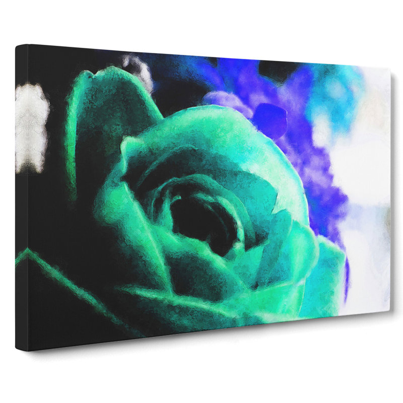 Teal Rose Flower - Wrapped Canvas, 35cm H x 76cm W x 3cm D