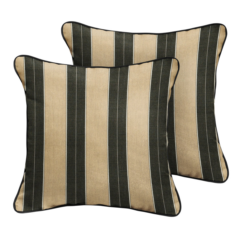 Striped Outdoor Reversible Throw Pillow, 16" x 16", Black/Brown/Black
