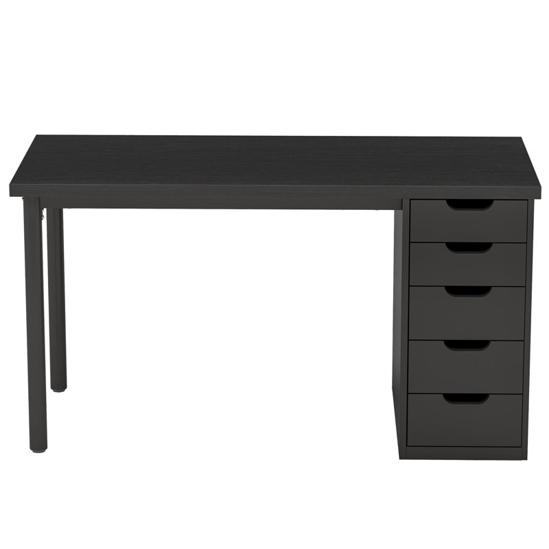 Bureau d'ordinateur rectangulaire avec plateau en bois d'ingénierie noir et base en métal noir pour bureau à domicile