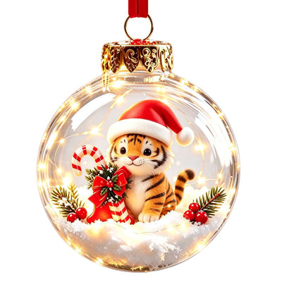 Décoration de Noël Boule de Noël imprimée Animaux d'hiver Cerf Pingouin Corgi Boule ronde à suspendre pour sapin de Noël