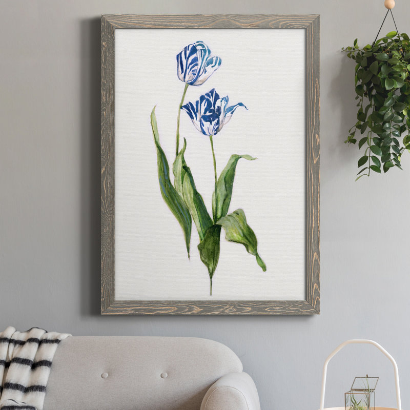Toile encadrée «Blue Lived Botanical II» - prêt à accrocher, Gris, H 24 po x l 18 po x P 1,5 po