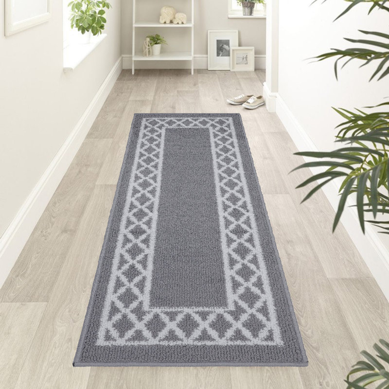Home Decor Luxury Non-Slip Rubber Backing Safety Soft Runner Area Carpet Floor Area Rug Indoor Interior Accent Decorative Mat, Silver Color Moroccan Trellis Design, 20 x 72 Inch
