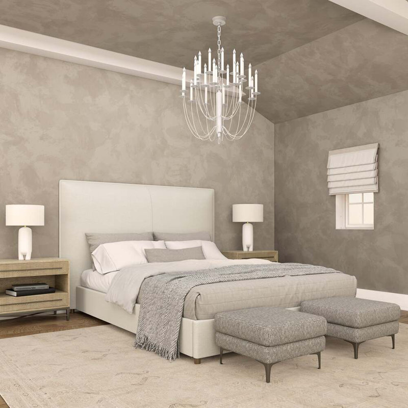 Mansfield Upholstered Bed, California King, Pebble Weave Linen Alabaster, Ebony