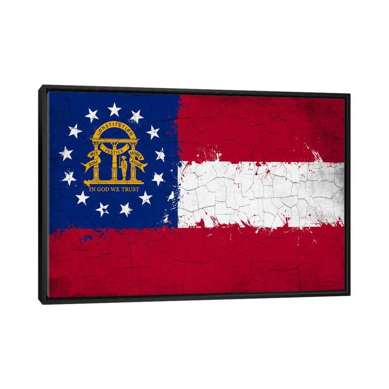 « georgia flag, grunge painted », impression sur toile, H 18 po x l 26 po x P 1,5 po, Toile avec cadre noir, Pas de tapis
