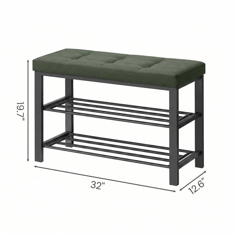 Banc de rangement pour 8 paires de chaussures Amsterdam, Vert forêt / noir encre