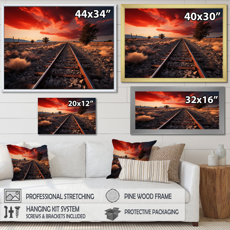 Train train sur fond rouge, impression sur toile, Cadre photo noir, H 30 po x l 40 po x P 1,5 po