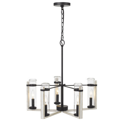 Olivette 5-Light Metal Chandelier with Glass Shades in White Washed Finish