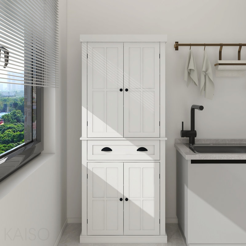 Armoire de rangement pour garde-manger 71 po avec 4 portes, tiroir, 2 tablettes réglables et armoire autoportante