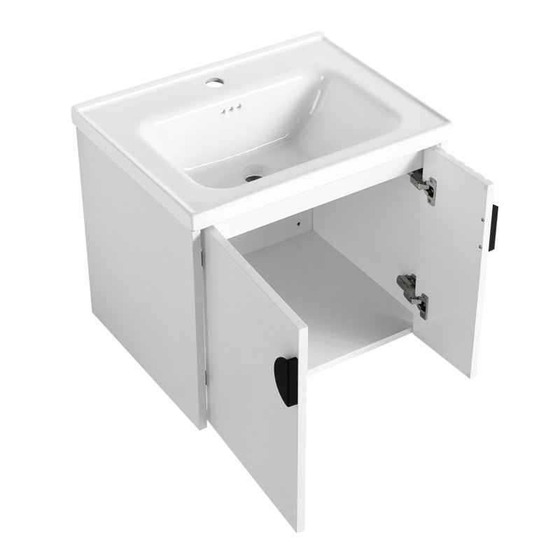 Meuble-lavabo 24 po avec lavabo, pour petite salle de bain, meuble-lavabo avec porte à fermeture en douceur, Blanc