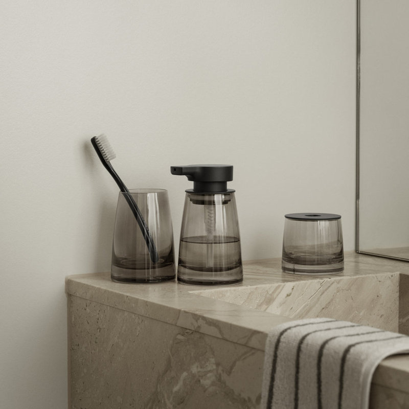 AVA Glass Bathroom Tumbler - Black, Clear Glass with White Pump