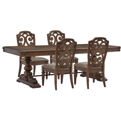 Extendable Trestle Dining Table With 4 Side Chairs