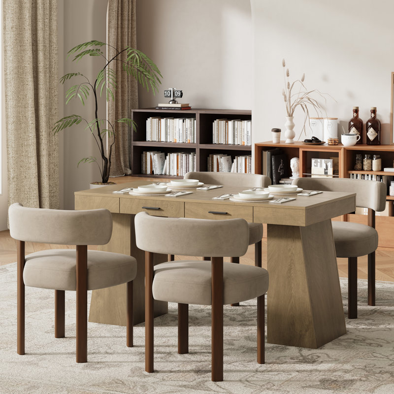 Ensemble de salle à manger en bois massif pour 4 personnes avec table rectangulaire de 55 pouces et 4 chaises rembourrées
