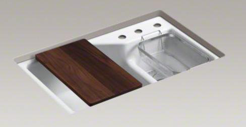 Indio® 33" L x 21.125" W Double Basin Undermount Kitchen Sink with Accessories, 3 hole, Ice Gray