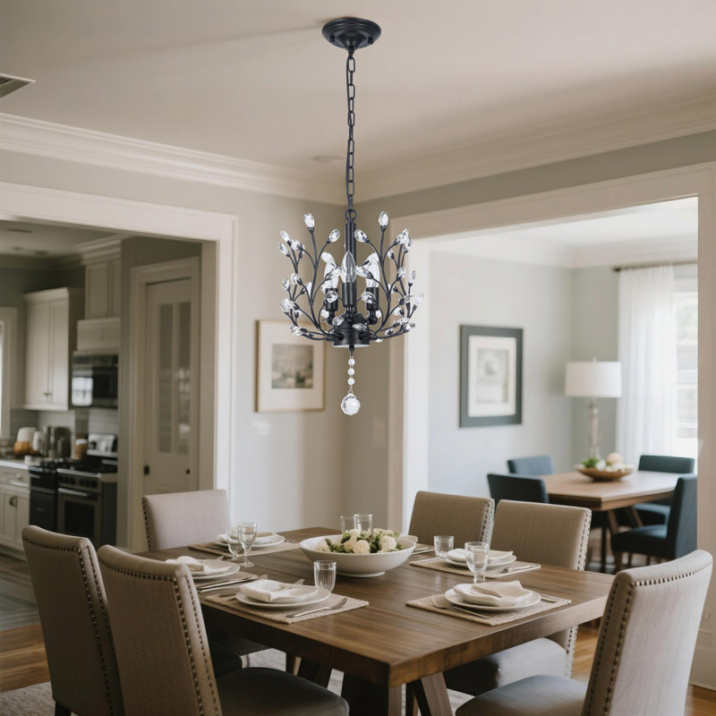 Lustre en cristal à 3 branches - longueur réglable / base E12 / télécommande