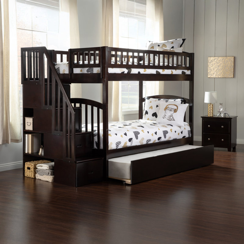 Lit superposé avec lit gigogne en bois massif Jaxson Kids, Espresso, Simple sur simple