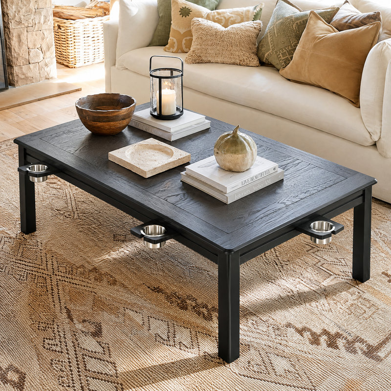 Table basse et table de jeu convertible en bois massif avec rangement caché pour casse-têtes Haven, Noir