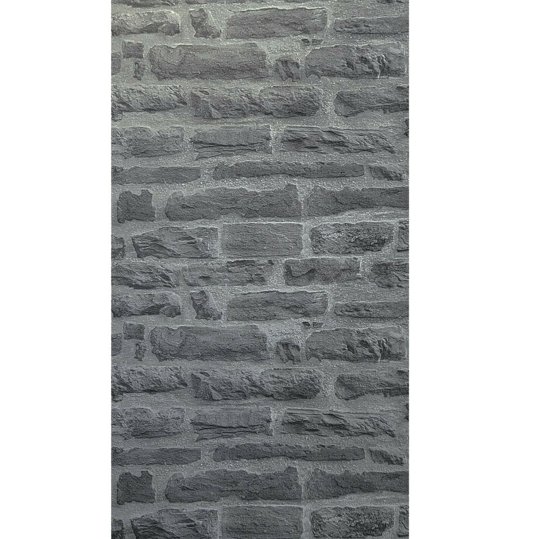 Wallpaper Matt Charcoal Gray Black Modern Faux Concrete Stone Brick 3D Loon Peak®