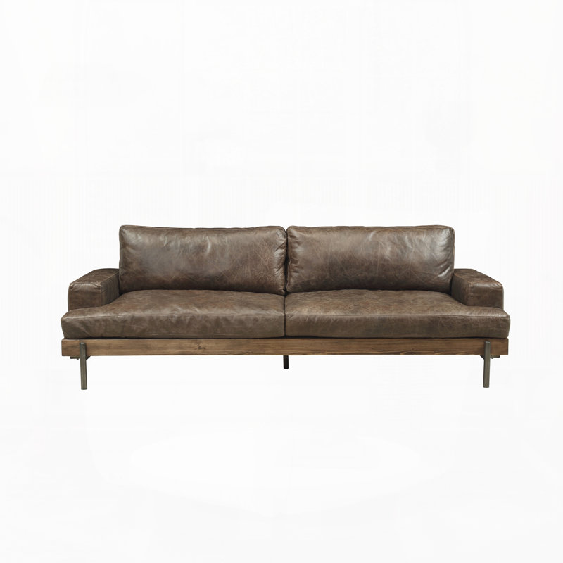 Canapé en similicuir, L 95 po, Chocolate,Oak Faux Leather