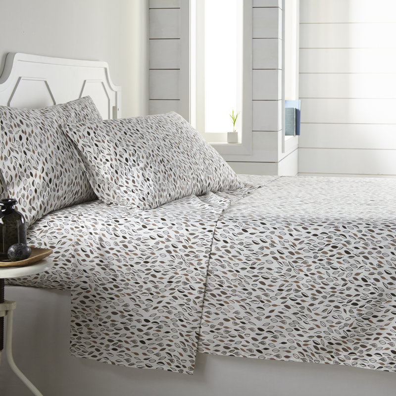 King Botanical Forest White and Gray Microfiber Sheet Set