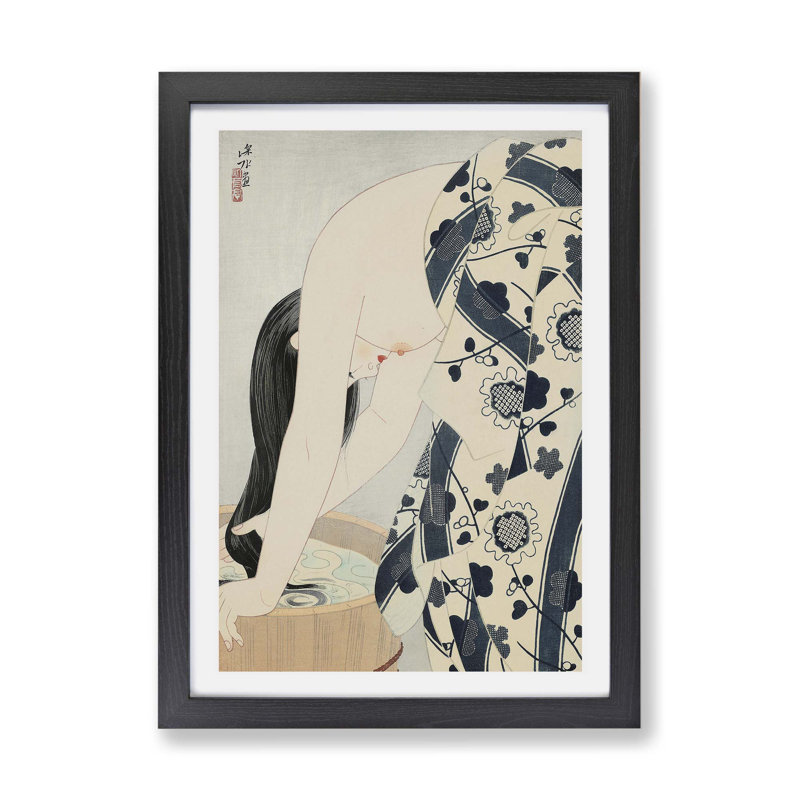Girl Washing Her Hair by Ito Shinsui - Framed Print, 45cm H x 63cm W x 2cm D, Black