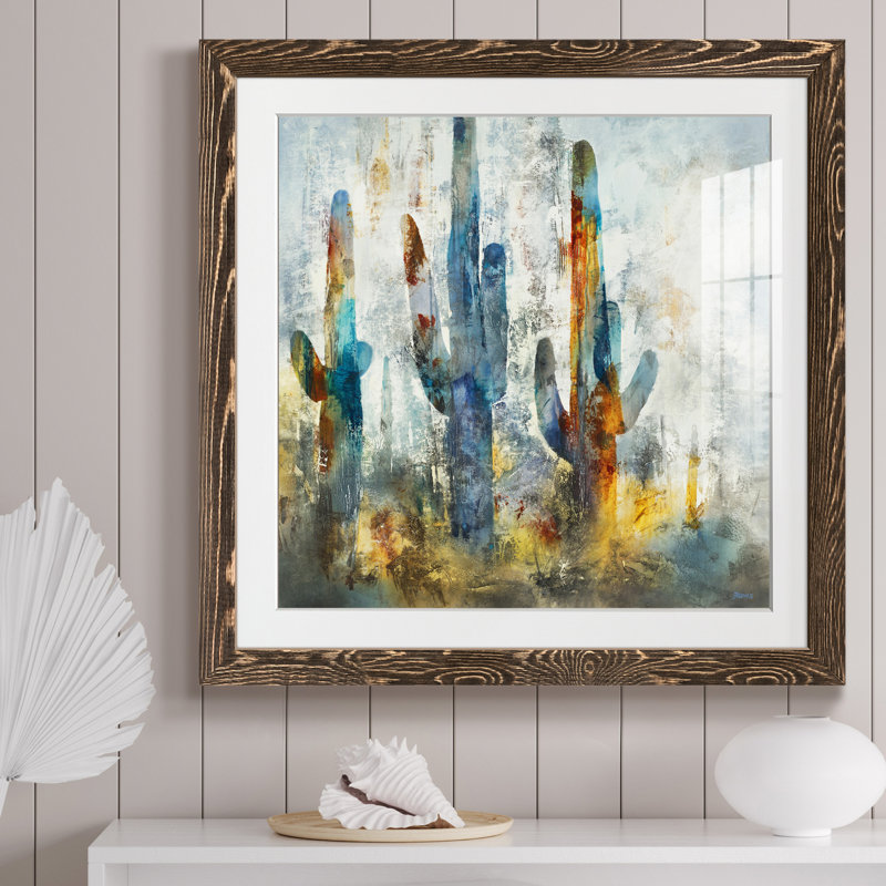 " Saguaro Forest " Painting Print, 35.5" H x 35.5" W x 1.5" D, Walnut Framed