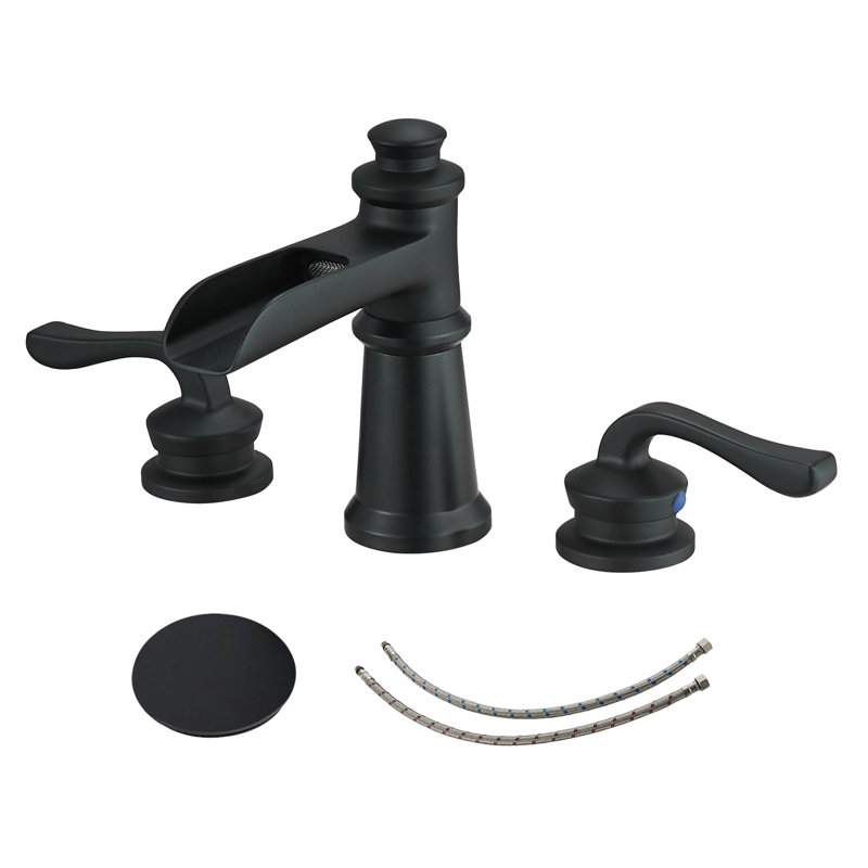 Robinet de lavabo de salle de bain espacé 8 trous à 2 poignées 8-16 pouces, Oui, Noir mat