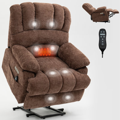 23" Seat Width And High Back Large Size Chenille Power Lift Recliner Chair With 8-Point Vibration Massage And Lumbar Heating