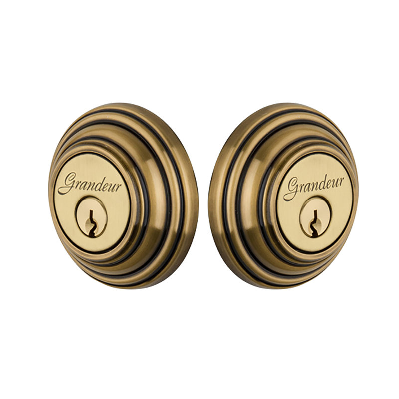 Grandeur Double Cylinder Deadbolt With Georgetown Plate, Vintage Brass, 2.75"