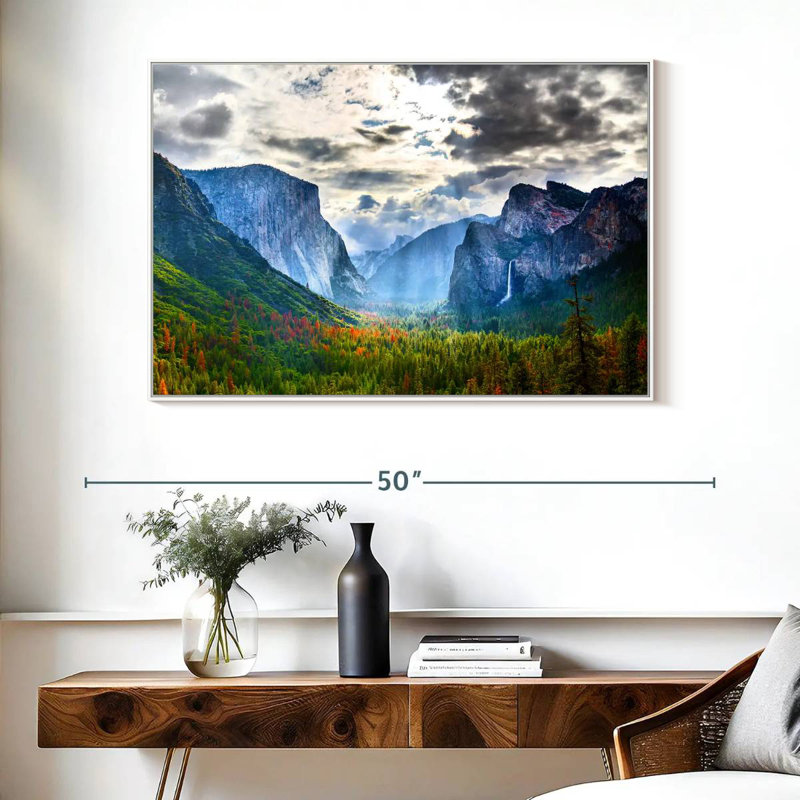 Scène de montagne Yosemite, Cadre flottant blanc, 40 po x 27 po