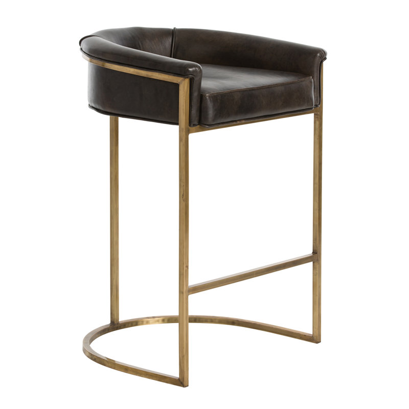 Calvin Upholstered Bar Stool, Gold, Dark Brown, Counter Stool (25" Seat Height)