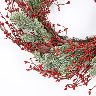Artificial Farmhouse Grapevine Berry Blossoms Cluster Christmas Day Winter Wreath For Front Door
