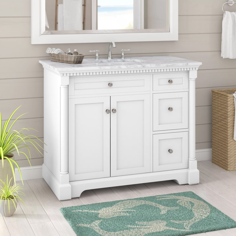 42'' Single Bathroom Vanity with Marble Top, White