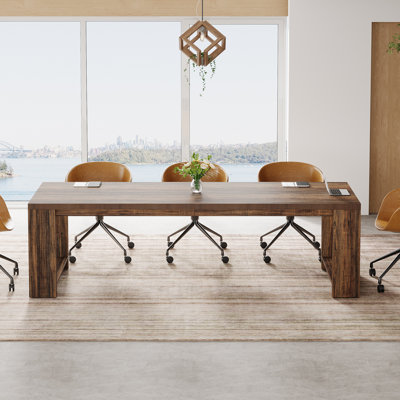 7 ft Modern Rectangle Meeting Room Desk for Boardroom, Home Office Oak Conference Table for 6 to 8 People