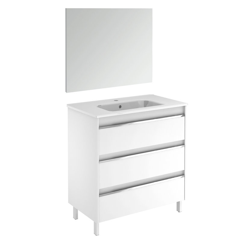 Ensemble de meuble-lavabo simple 32 po avec miroir Durdham Park, Blanc brillant