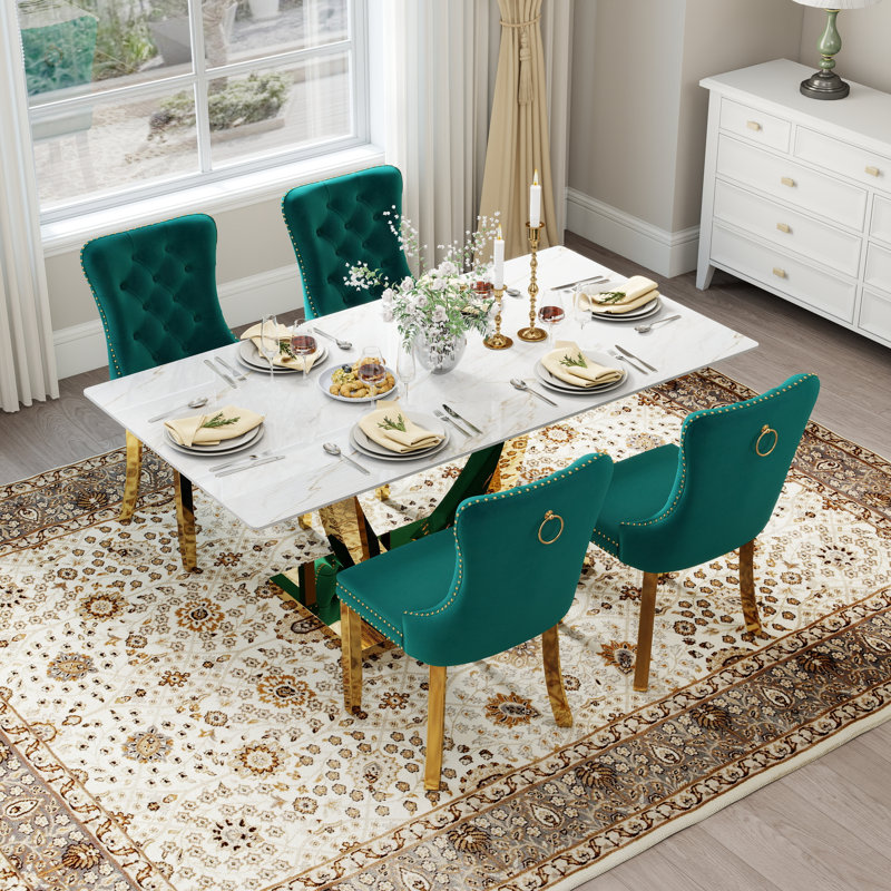 Kekeli 6 - Person Pedestal Dining Set, Green, 30"H x 63"L x 35.4"W