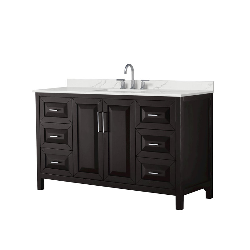 Daria 60 in. Vanity, White Quartz, Brown, Polished Chrome