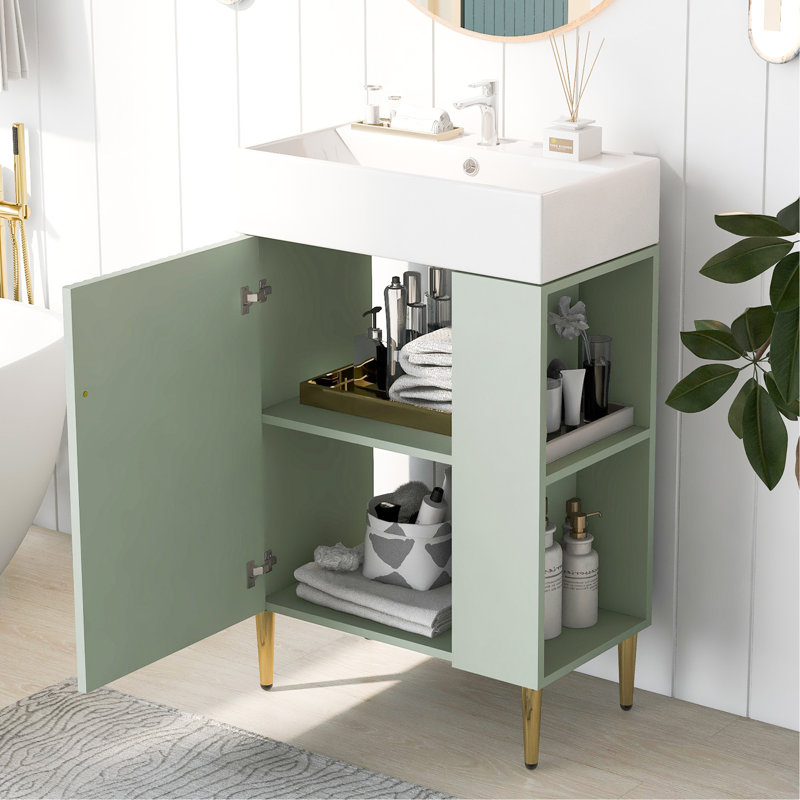 Meuble-lavabo élégant avec rangement abondant et design gracieux, Vert