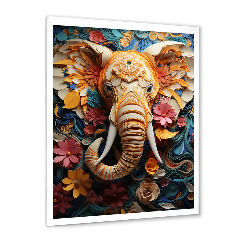 «Abstract Elephant Dreamscape Portrait I», reproduction sur toile, H 32 po x l 16 po x P 1 po, Cadre simple blanc