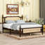 Structure de lit grand en rotin avec bois de pin et support central